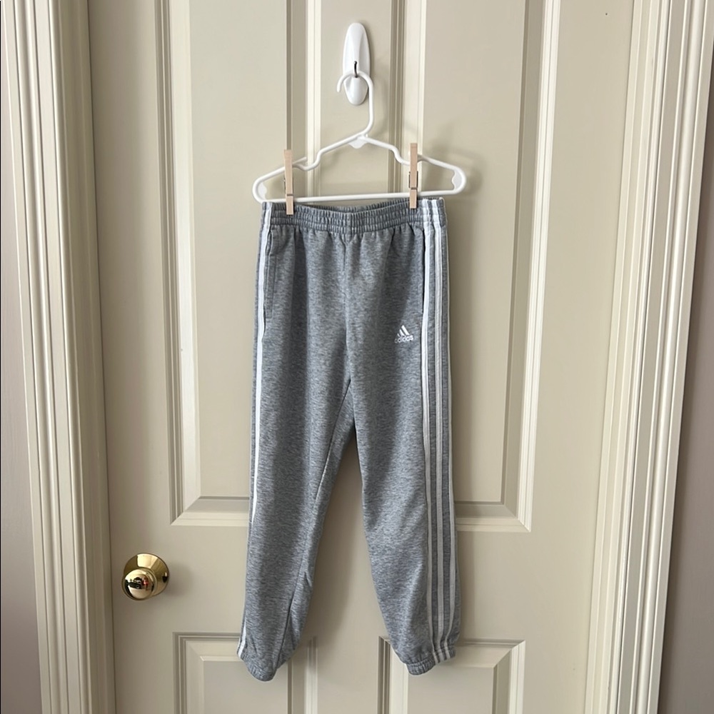 Adidas Kids Heather Gray Joggers with White Accents